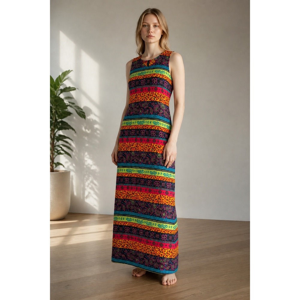 VTG Prophecy by Sag Harbor Maxi Dress sz 16 colorful Boho Paisley tribal